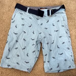 Men's Blue Shark Pattern Shorts with Belt